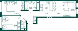 2-к квартира, строящийся дом, 55м2, 5/16 этаж